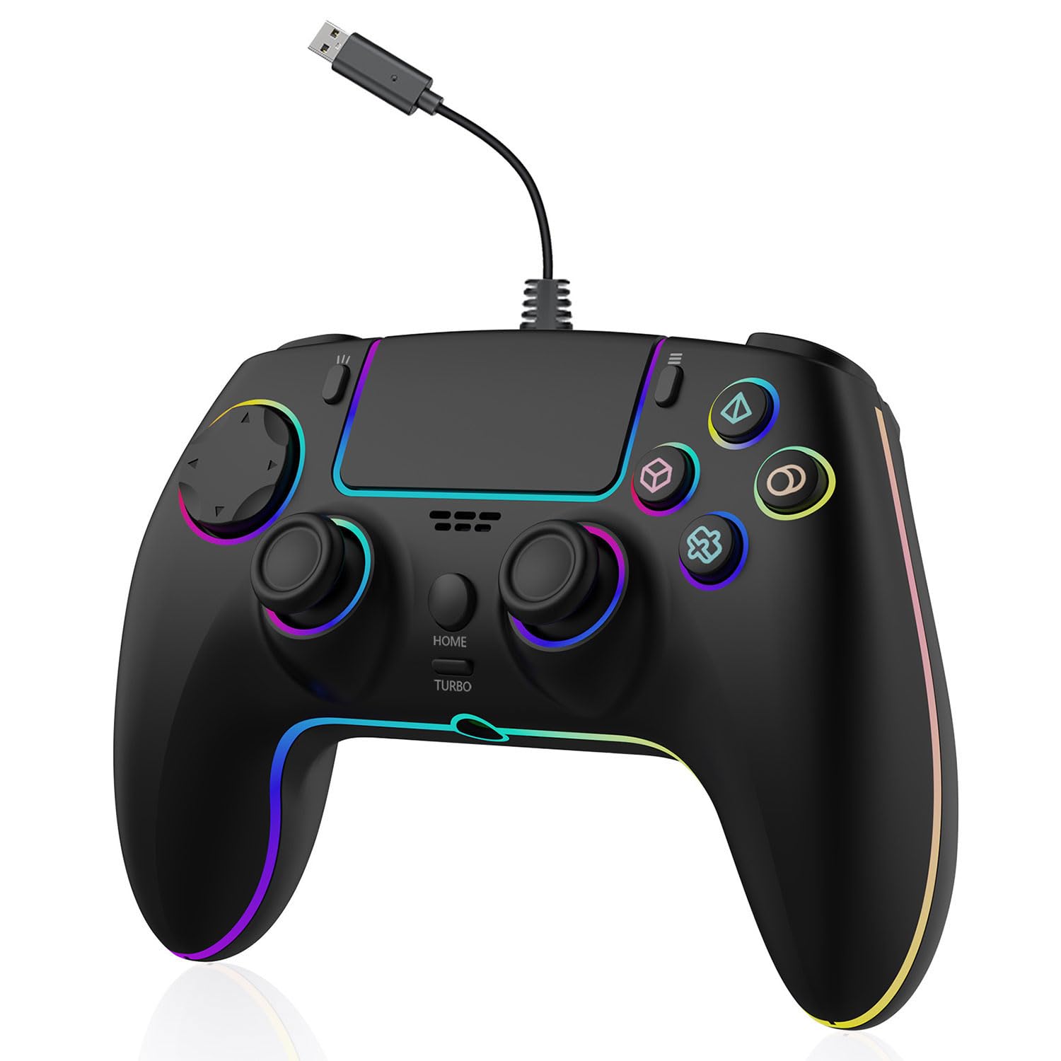 Mando de juego con cable RGB para PlayStation 5 de repuesto con disparador de efecto Hall para PS-5 y PC con Windows, doble vibración, sensor de movimiento, joypad remoto con turbo, mapeo macro (negro