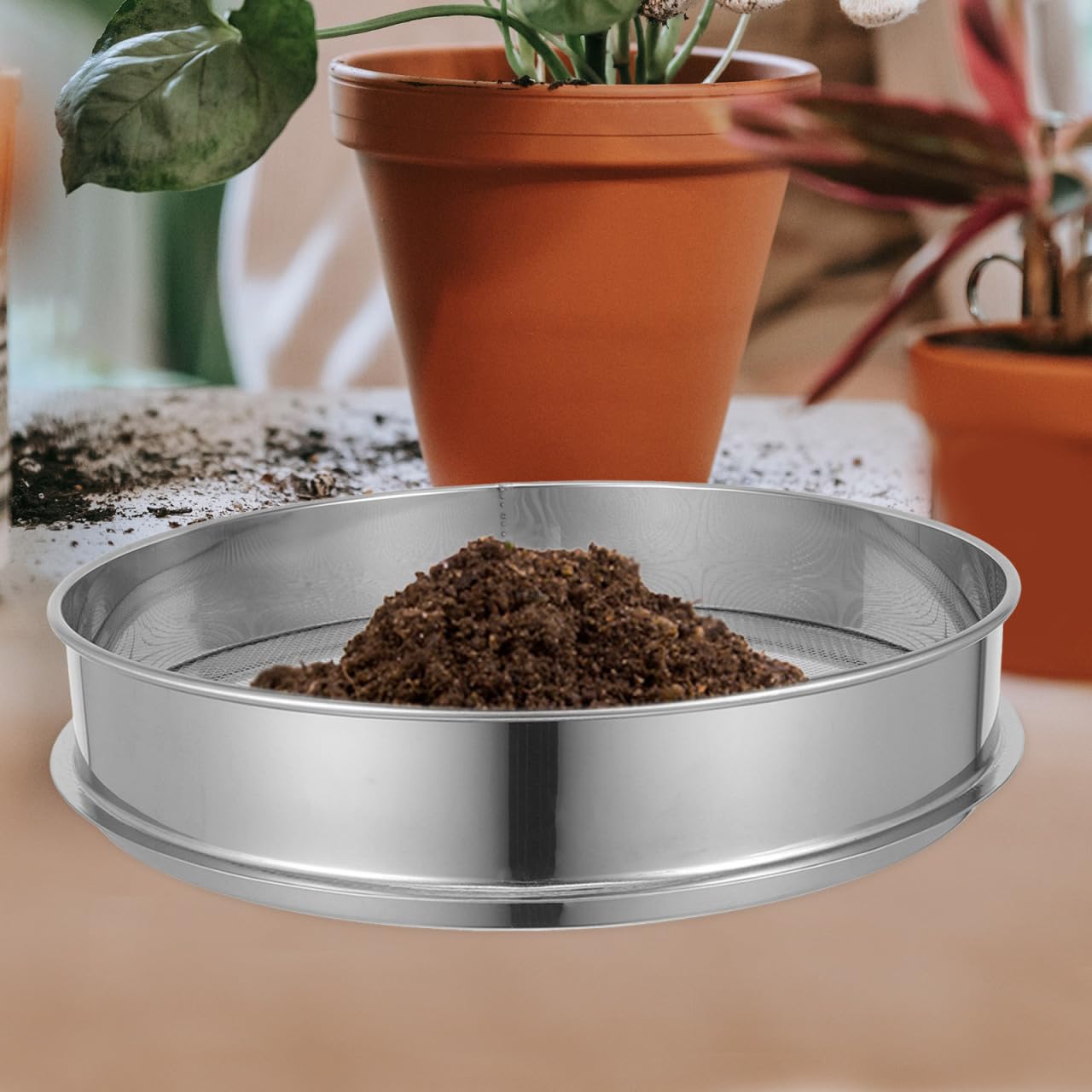 SHINEOFI Tamis à Sol en Acier Inoxydable Tamis Rond 30 Cm Diamètre Maille 2 Mm Outil de Tamisage pour Sol et Compost pour Jardinage et Rempotage