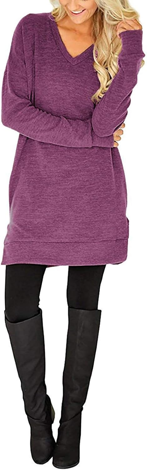 LERUCCI Womens Casual Long Sleeves Solid V-Neck Tunics Tops with Pockets Wine Red Medium - Image 6