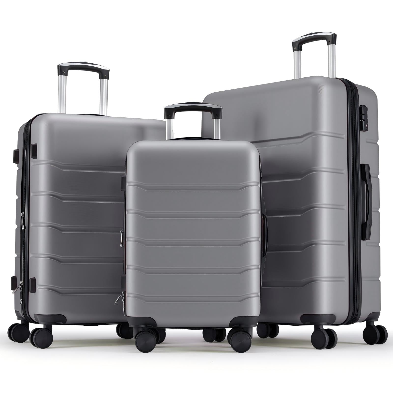 OLIXIS 3-Piece Luggage Set, Carry On Suitcases with Spinner Wheels, Expandable Travel Luggage with TSA Approved Lock &amp; ABS Hard Shell, Deep Grey, 20/24/28 Inch