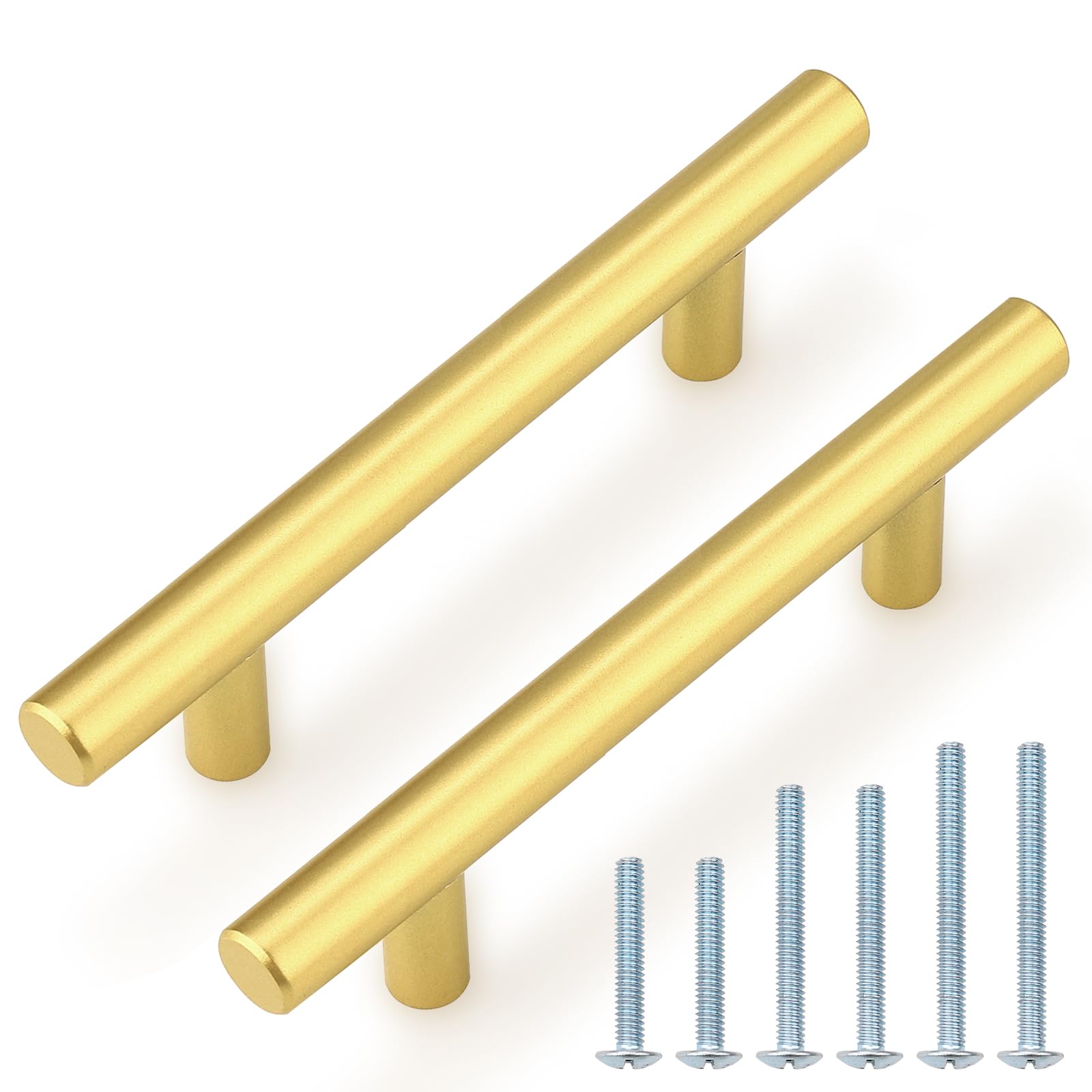 Probrico 30 Pack 3-3/4 Inch Center-to-Center Kitchen Cabinet Pulls T Bar Gold Cabinet Handles Modern Drawer Hardware Dresser Pulls, 6 Inch Total Length