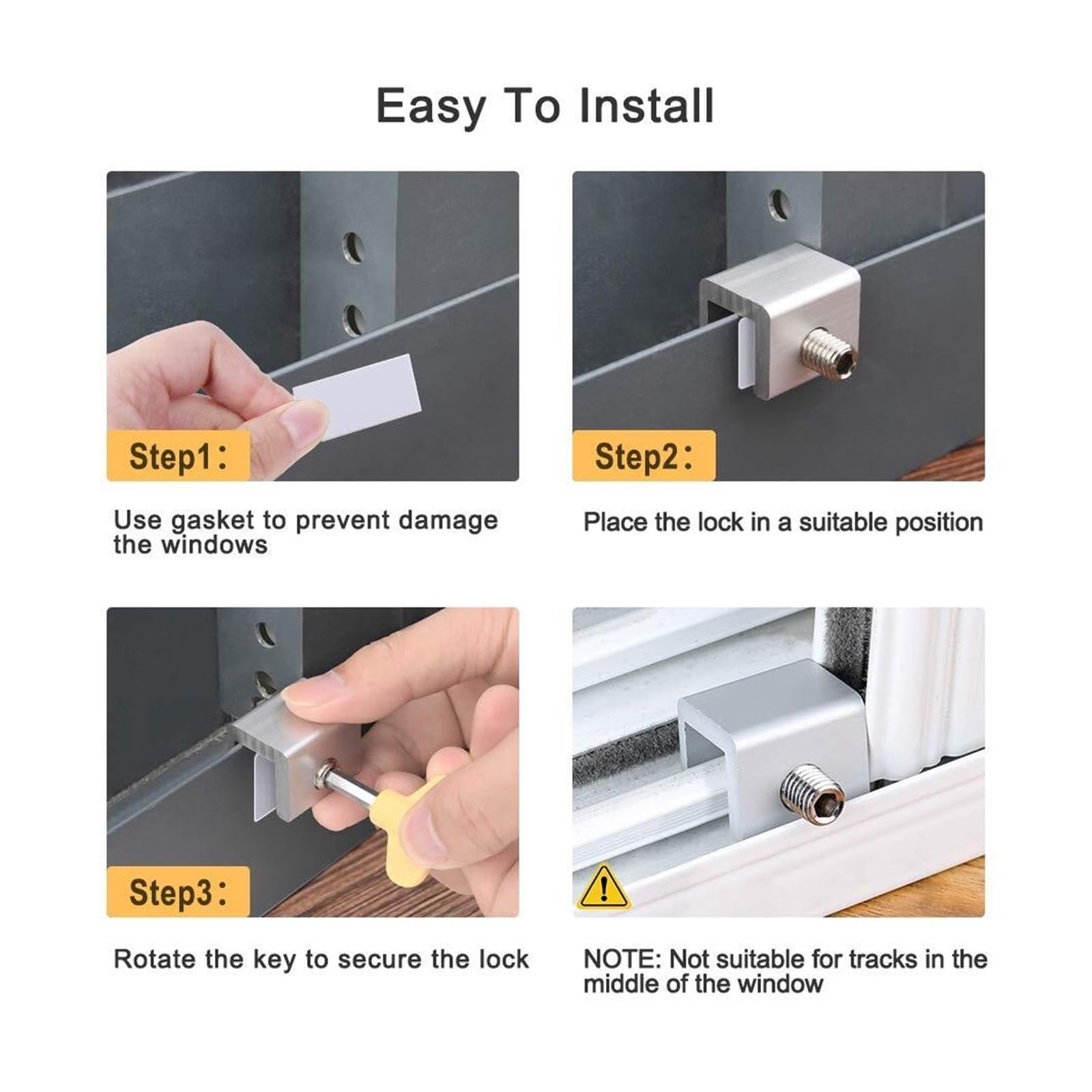 Tope de seguridad para ventanas de aluminio, Tope de bloqueo ventana aleación aluminio for rieles 1,5-1,6 cm, paquete 4/6/8 piezas con llaves(4 Pcs)