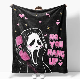 No You Hang Up Schwarze Geister Decke, 130x150cm Schwarz Rosa Flanell Wohndecke