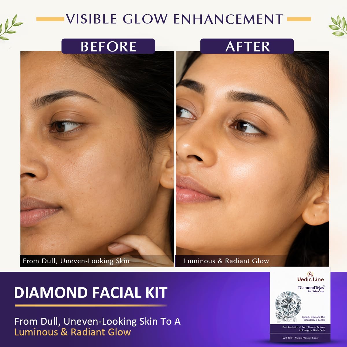Vedic Line Diamond Tejas Skin Care Monodose Facial Kit, Helps To Reduce Dullness, Signs Of Ageing With Diamond Bhasma And Vitamin B3 For Dazzling Face, 49Ml 3