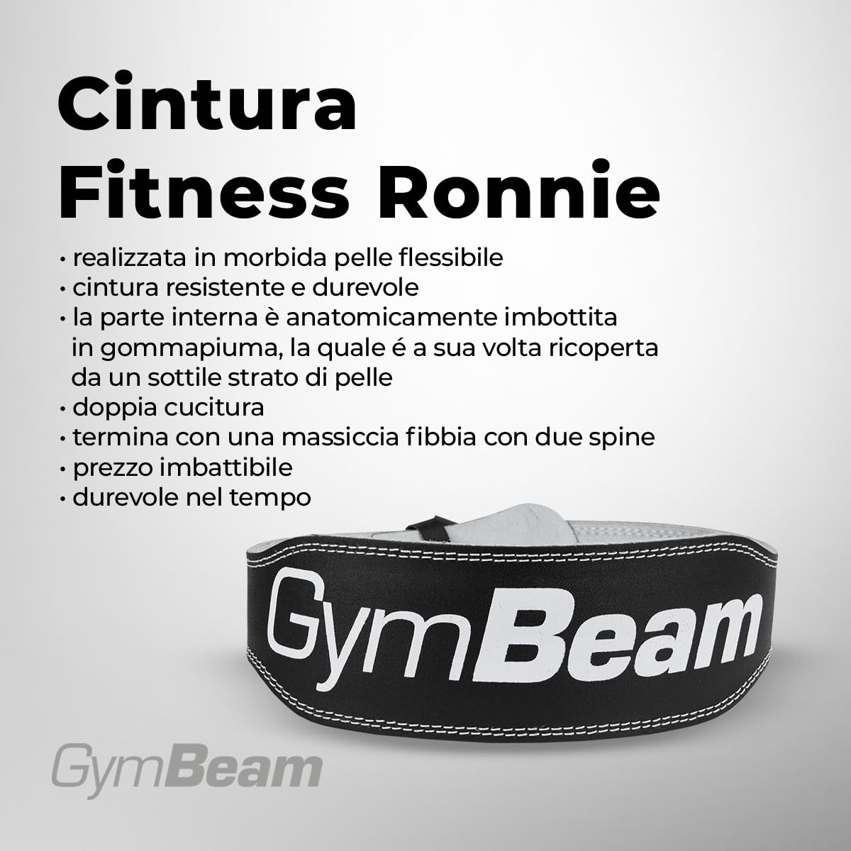 GymBeam Cintura da Palestra Ronnie, Cintura da Palestra per Uomo, Cintura da Powerlifting, Realizzata in Pelle Flessibile, Resistente e Durevole, Imbottita in Gommapiuma