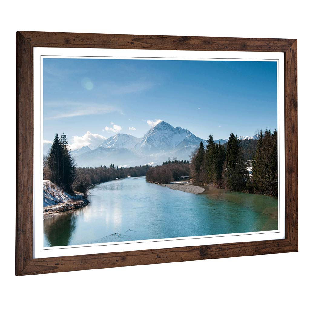 Big Box Art Framed Print of Mountain Landscape, Lake & Forest Design | Wall Art Picture | Home Decor for Kitchen, Living Room, Bedroom, Hallway, Walnut, A2 / 24.5x18 Inch / 62x45cm