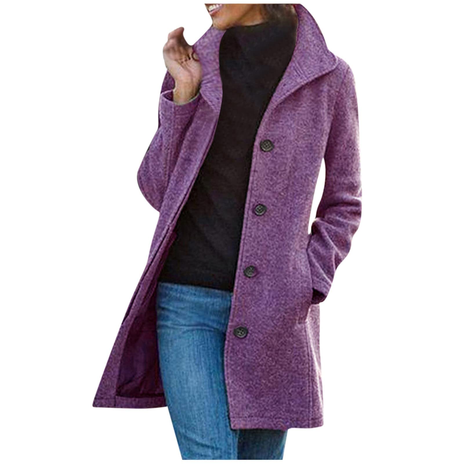 Amhomely Jacket Coats For Women Sale Solid Color Pocket Woollen
