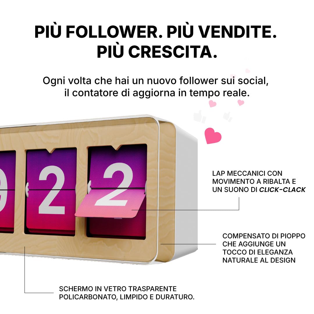 Contatore istantaneo di Follower Instagram - Collegato ai Tuoi Social Network Aziendali in Tempo Reale - Potenzia la visibilità e fidelizza - Struttura in Legno - Wi-Fi - 7 Numeri