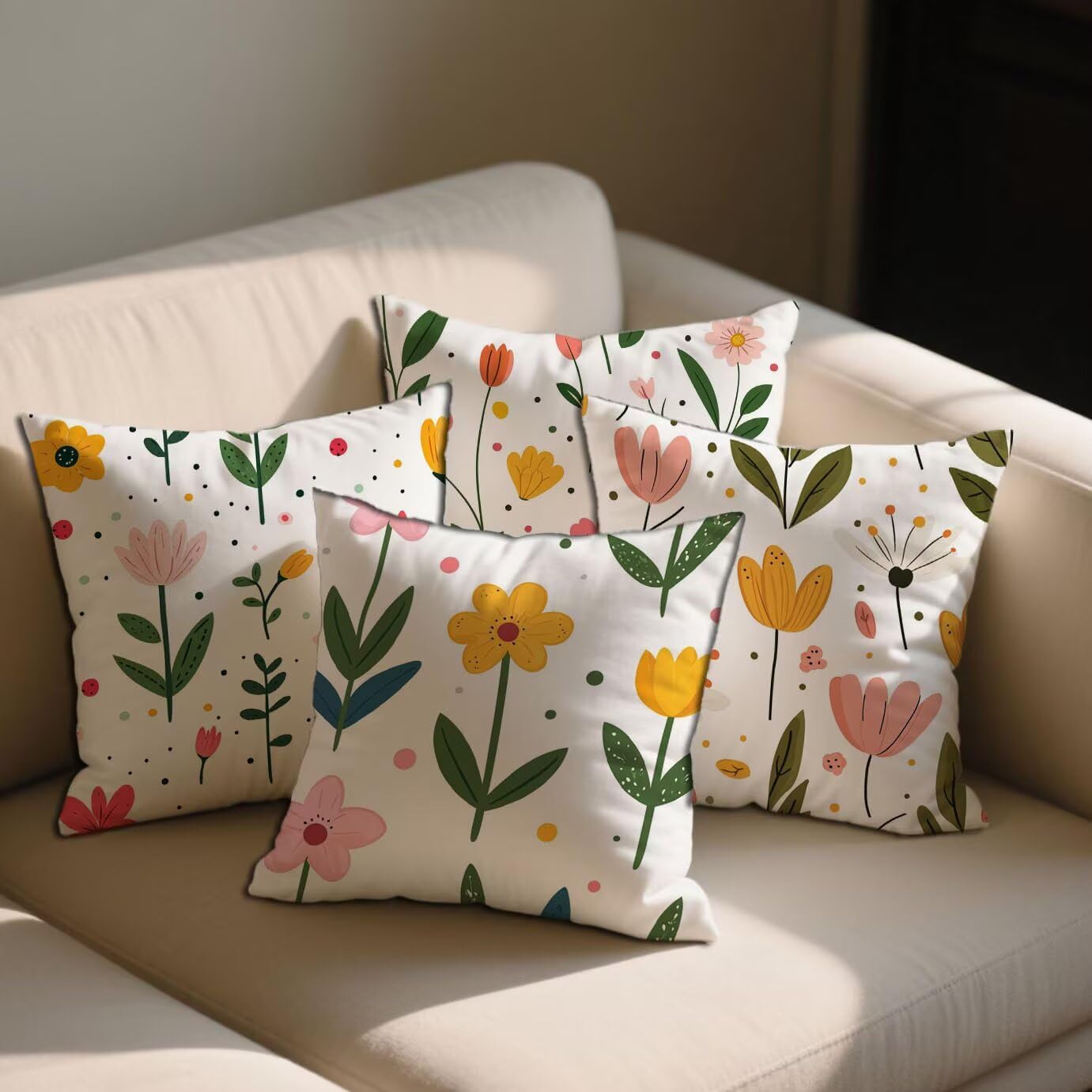Kissenbezug 55x55 cm Blumen Kissenbezüge Anlage Sofakisse 4er Set Quadrat Kissenbezug Samt Couch Kissen Aesthetic Kopfkissenbezug Reiß Verschluss für Frühling Sommer Gartenmöbel Deko Geschenke b-533