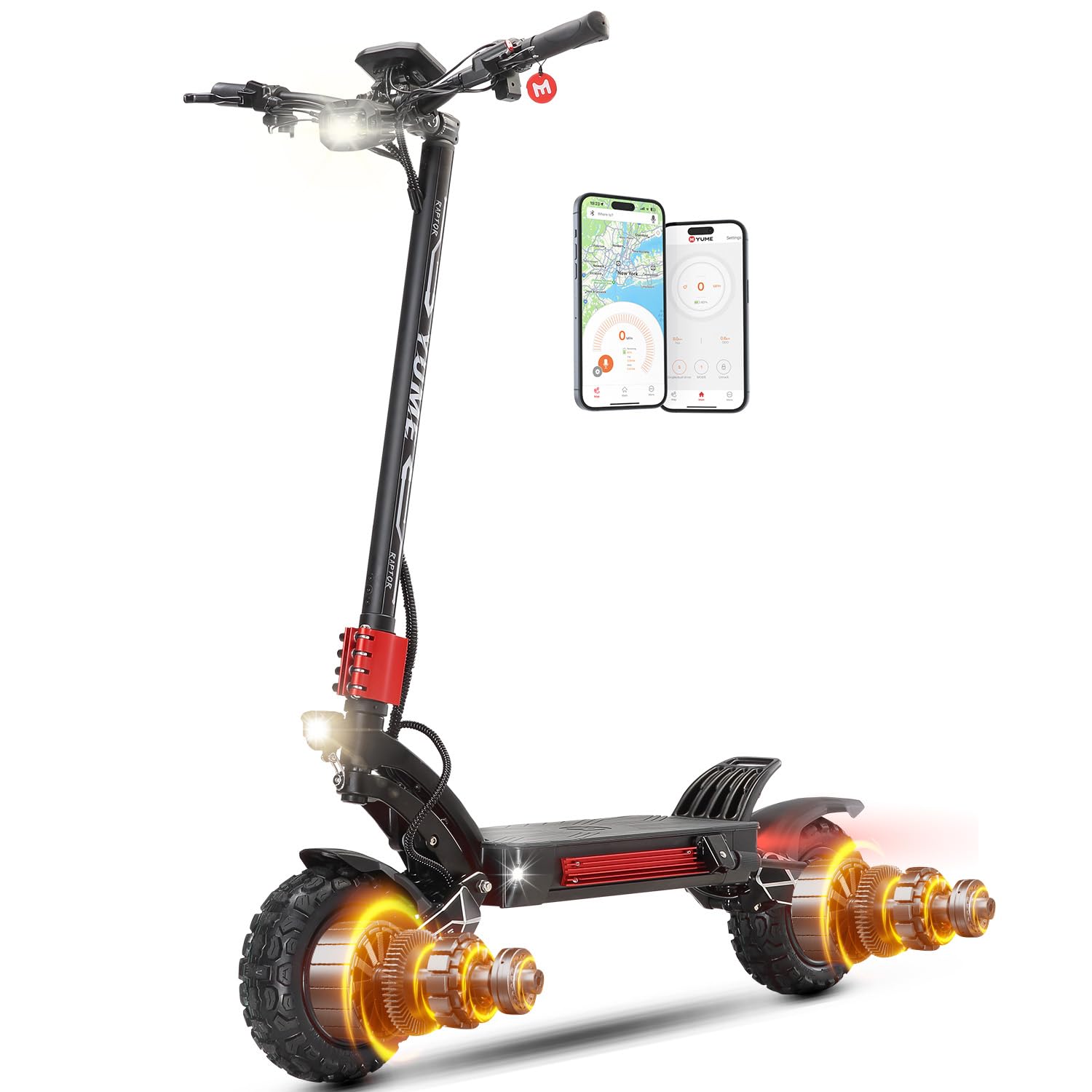 M YUME SCOOTER Raptor 6000W Motor Scooter, 50MPH 56/60 Miles 60V 27/30AH Electric Scooter for Adults, 11" Long Range Scooter Fast Escooter for