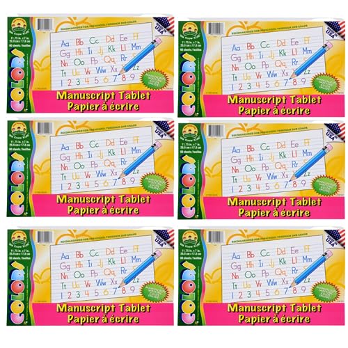 ACHED Manuscript Tablets 12 x 7 x 2 Inches Little Learner's ABC Tablet for Practice Writing Ideal for Preschooler Kindergartener Writing Tool Pack of 6-60-Sheets w/Bonus Mini Ankara Tote Bag