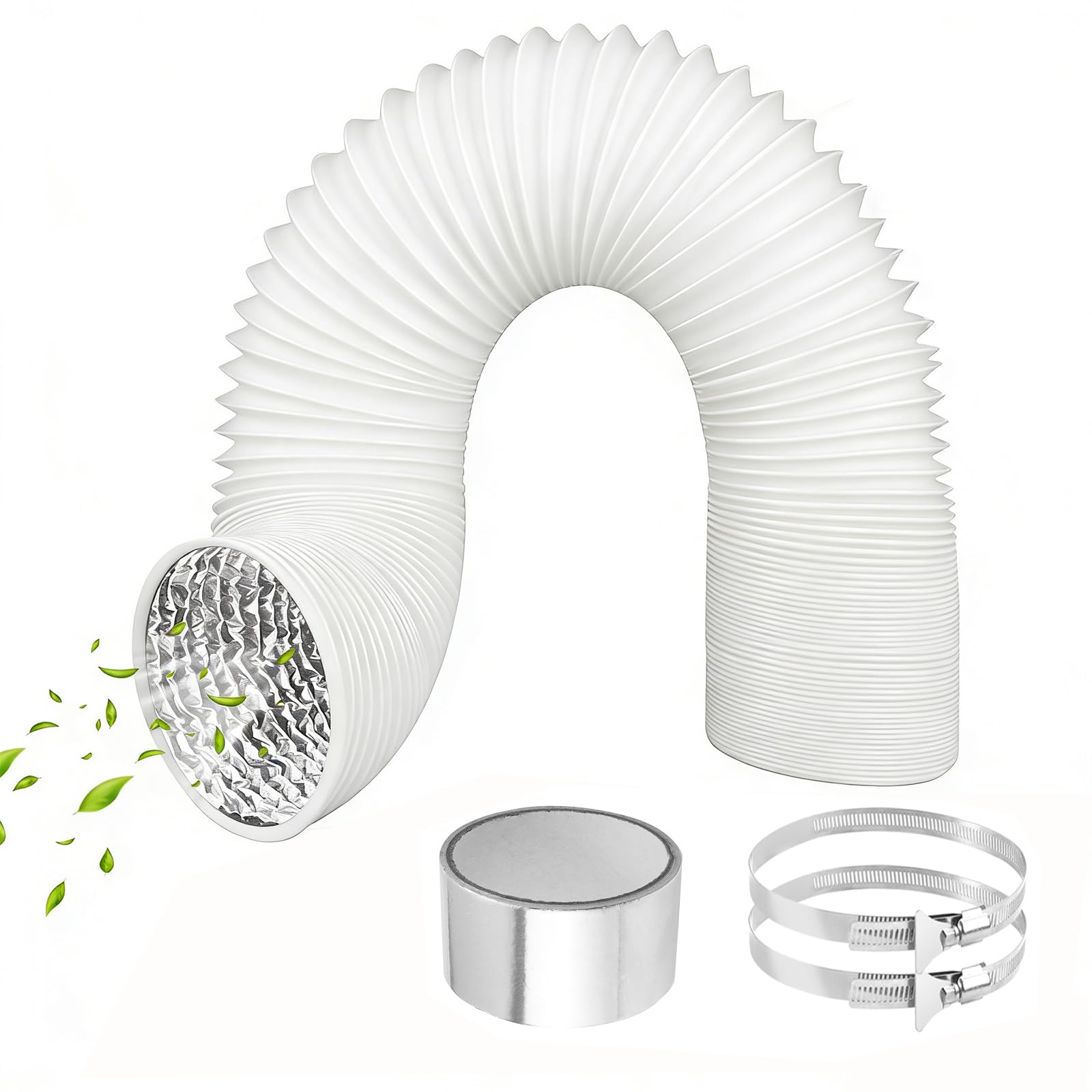 ComPDCVD Ducting Tumble Dryer Hose Portable Air Conditioner Hose Clothing Dryer Hoses Venting Duct PVC Flexible Air Con Vent Universal Pipe (80mm Ducting White)