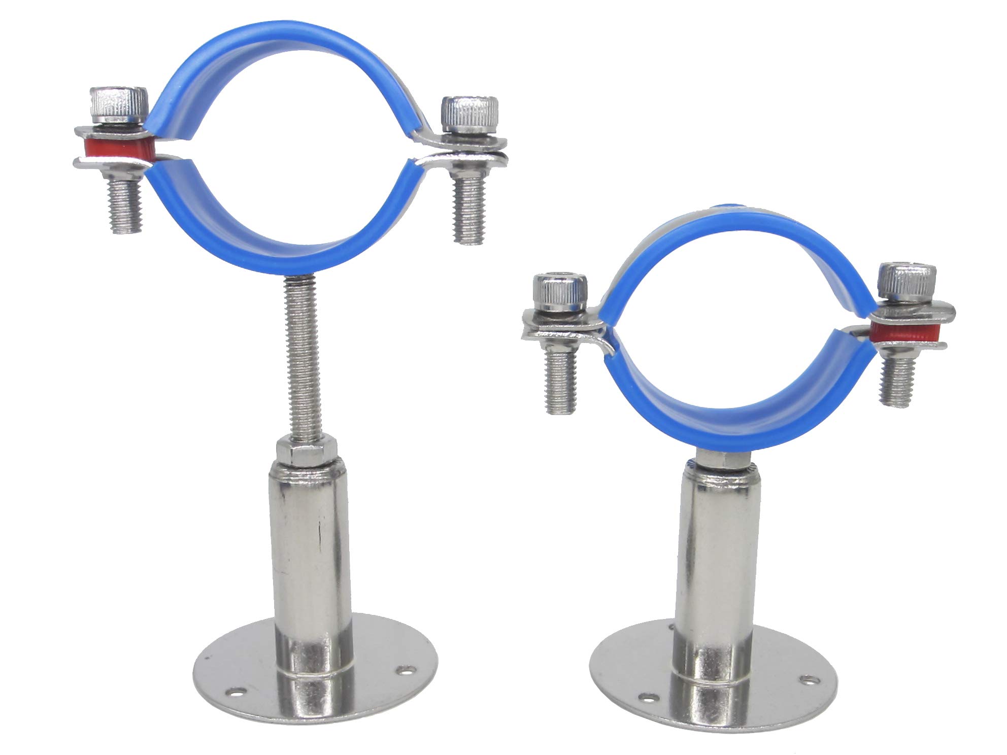 Acier inoxydable - Collier de serrage réglable en hauteur - Montage mural/au plafond pour tubes de 60 mm à 65 mm - Charge lourde - Support de tube inoxydable avec matériel de fixation - Lot de 2