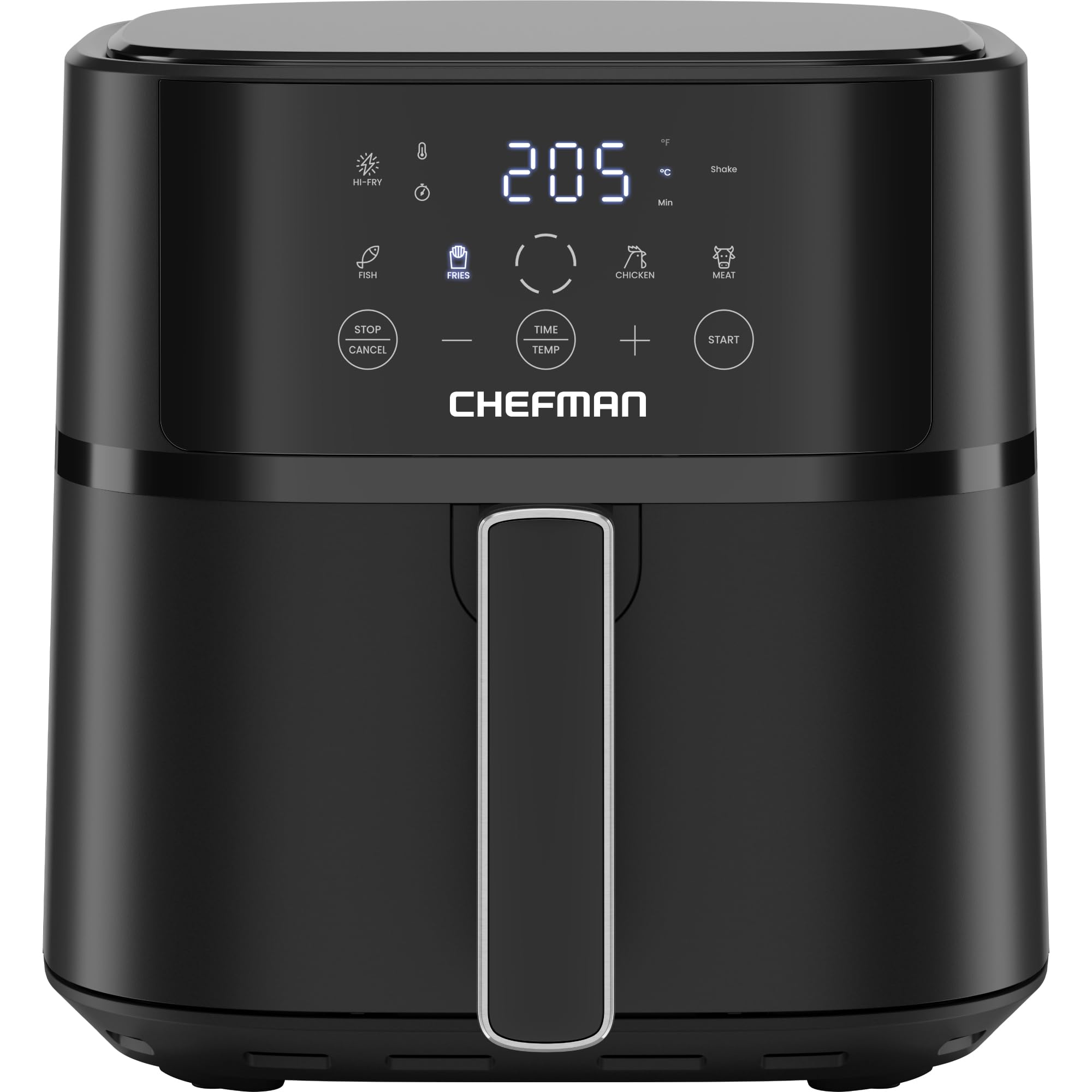 Chefman 5,7L Heißluftfritteuse, schnell & einfach, kompakte Heissluftfritteuse mit Hi-Fry Technologie, Touch Controls mit 4 Voreinstellungen, antihaftbeschichtet & spülmaschinenfest - Schwarz