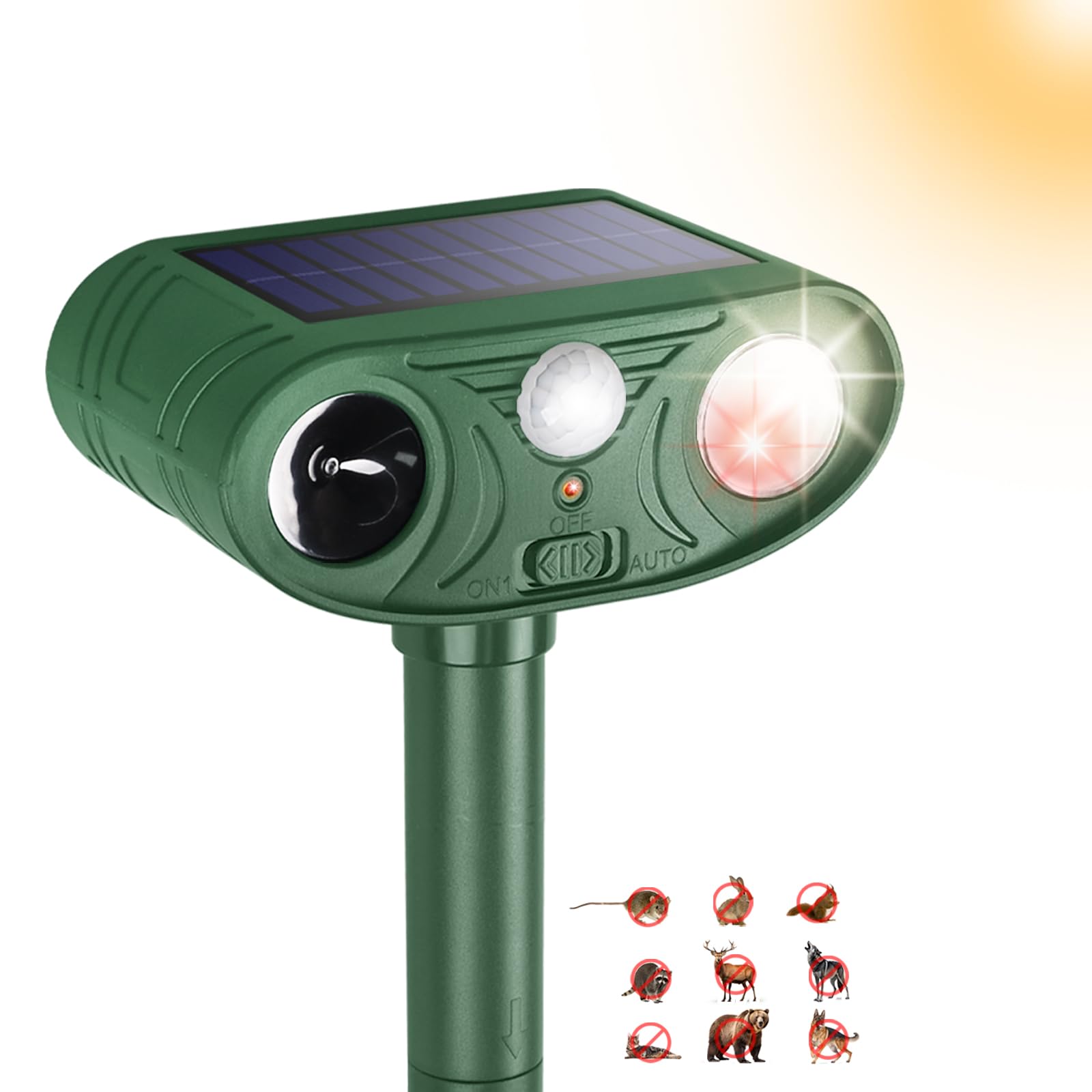 Solar Ultrasonic Animal Repellent Outdoor with Motion Sensor Strobe Light Deer Repellent Devices for Squirrel Cat Raccoon Rabbit Dog 25KHZ Silent Deterrent Dual Mode Yard Garden Lawn Pest Control 1PC-image-30