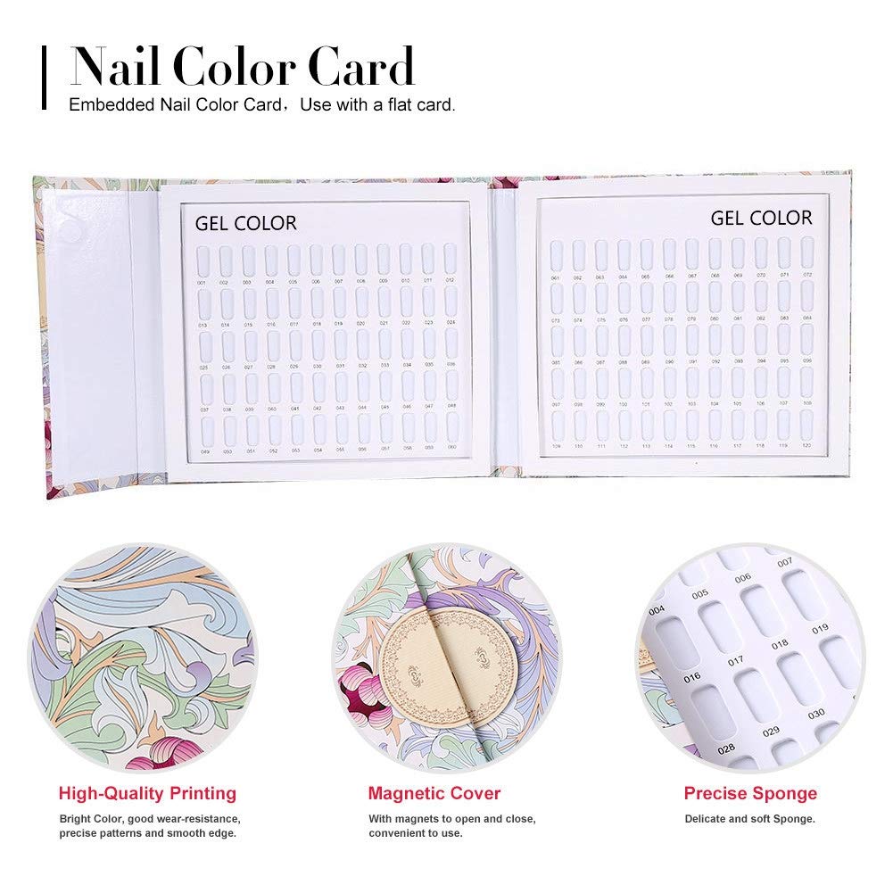 FILFEEL 120 palos pantalla de arte de uñas esmalte de uñas tarjeta de color placas gel de uñas tarjeta de color esmalte de uñas gráfico de visualización libro estante de exhibición de arte de uñas