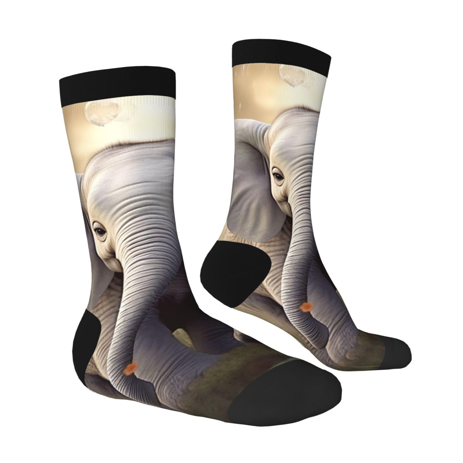 LZQPOEAS Cute Elephant Play Athletic Socks Unisex Cushioned Crew Socks Hiking Running Calf Sock Soft Above Ankle Sock