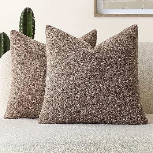Image of Foindtower Pack of 2, Curly Faux Fur Decorative Throw Pillow Covers Soft Fuzzy Plush Cushion Case with Zipper Cozy Pillowcase for Home Living Room Couch Bed Sofa 16 x 16 Inch, Chocolate