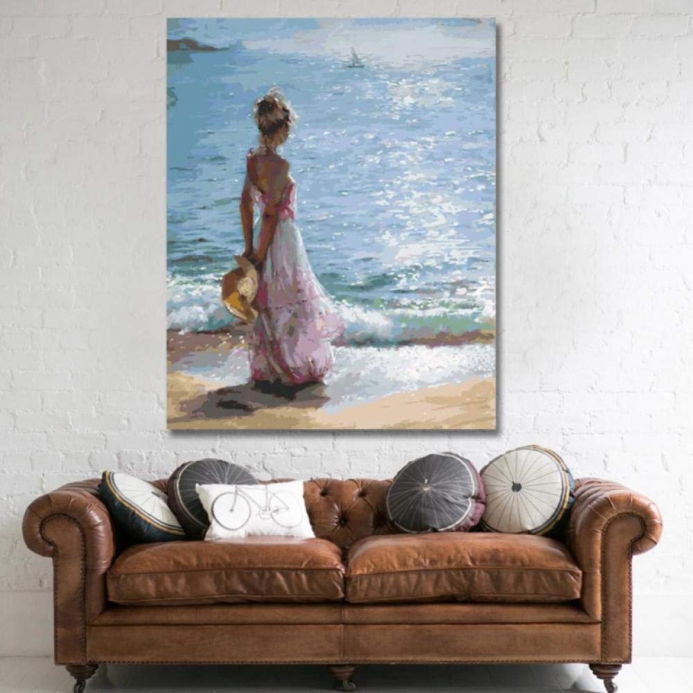 Peinture par numéros femme à la plage pour décorer votre salon en été