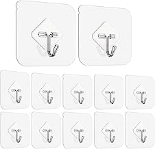 Transparent Adhesive Hooks Utility Hooks 44 lb/ 20 kg(Max), Heavy Duty Coat Hooks Waterproof and Oilproof Reusable Seamless Hooks, Reusable Wall Hook for Bathroom & Kitchen(12 Pack)