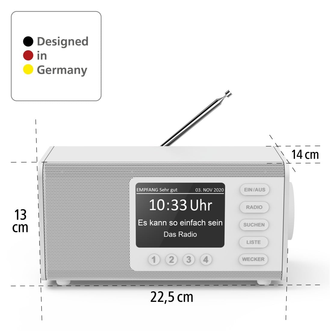 Hama Radio DAB+ i FM DR1000DE - Cyfrowe Radio Kuchenne z Dużym Wyświetlaczem, Łatwą Obsługą i Dużymi Przyciskami (UKW, AUX, 5 W, Radiobudzik, Dla Seniorów), Białe