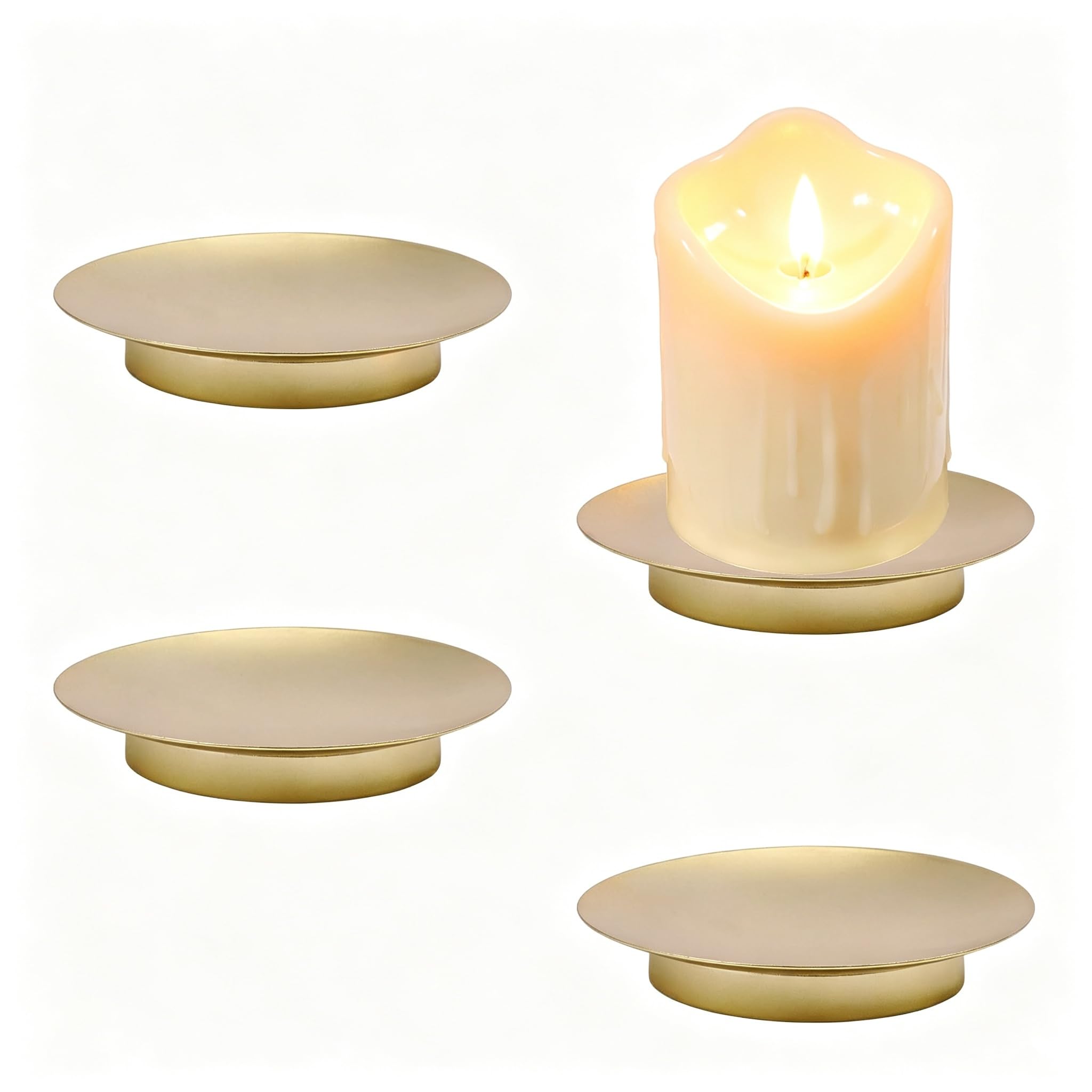 GLOBLELAND 4 Pcs 3.8" Golden Metal Plate Candle Holder