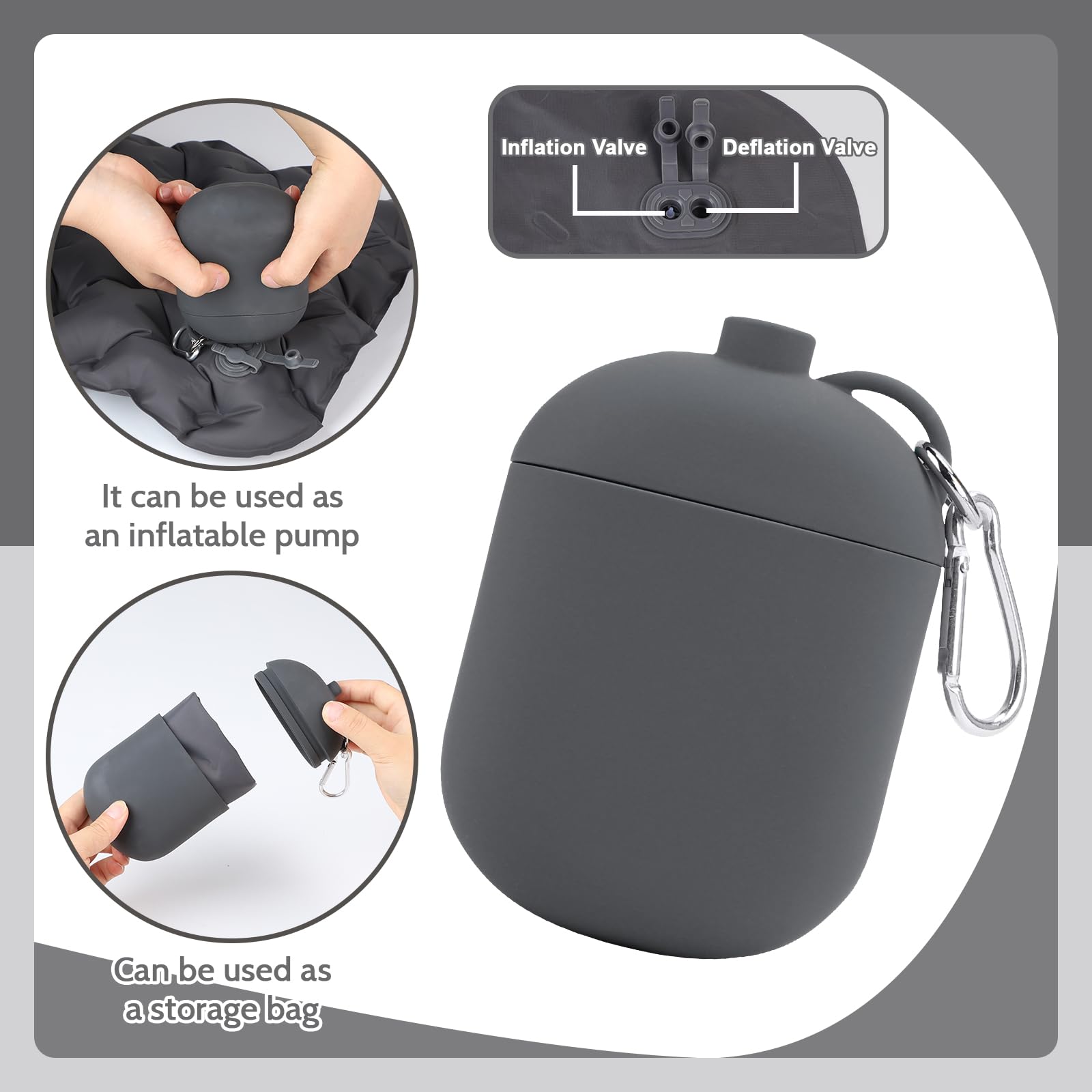 EXLECO Cuscino Gonfiabile da Campeggio con Pompa, Cuscini da Esterno Ultraleggero, Cuscino per Seduta Gonfiabile Impermeabile, Cuscini d'Aria Portatile per Viaggi, Spiaggia, Pavimento, Grigio