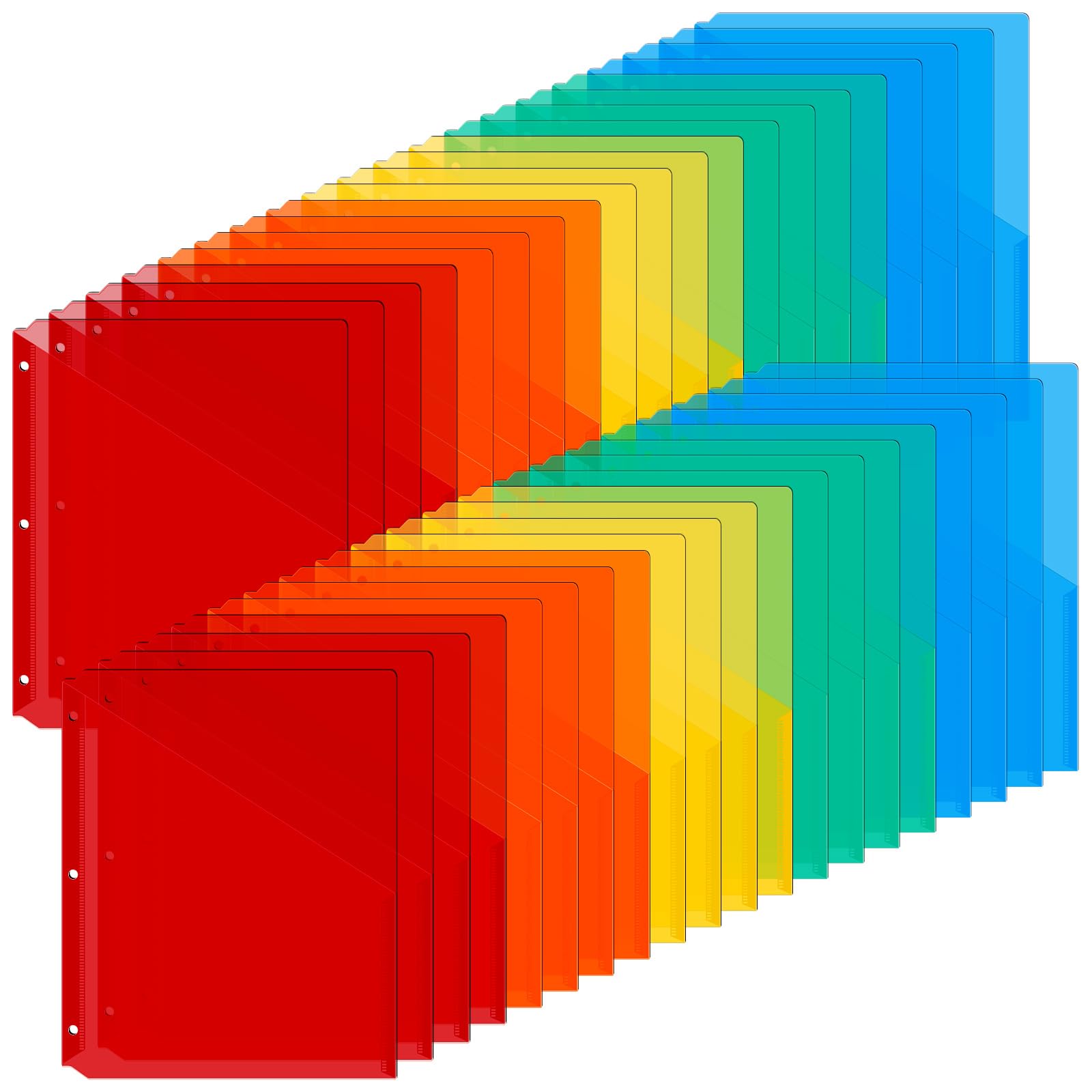 Maitys 50 Pack Binder Pockets 3 Hole Punch Clear Plastic Document Folders Binder Organizer Store Letter Size 8.5x11 Inch Paper Folders with Pockets