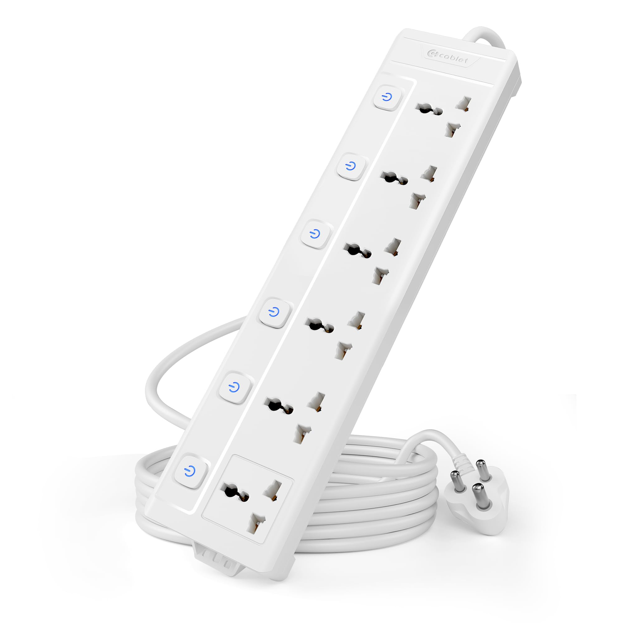 Cablet 6 Way Extension Board - 6 Universal Socket + 6 Switch, 10A and 2500W - 1.8m Heavy Duty Cable - White, Medium (Cablet 6060-18)