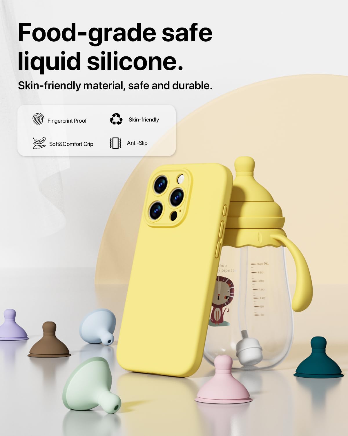GOODVISH 3 in 1 iPhone 15 Pro Cover Silicone Premium 6.1" (2023), Custodia con 2 Pellicola Protettiva, Case per Cellulare Ultra Sottile Antiurto Resistente [Protezione Fotocamera], Giallo