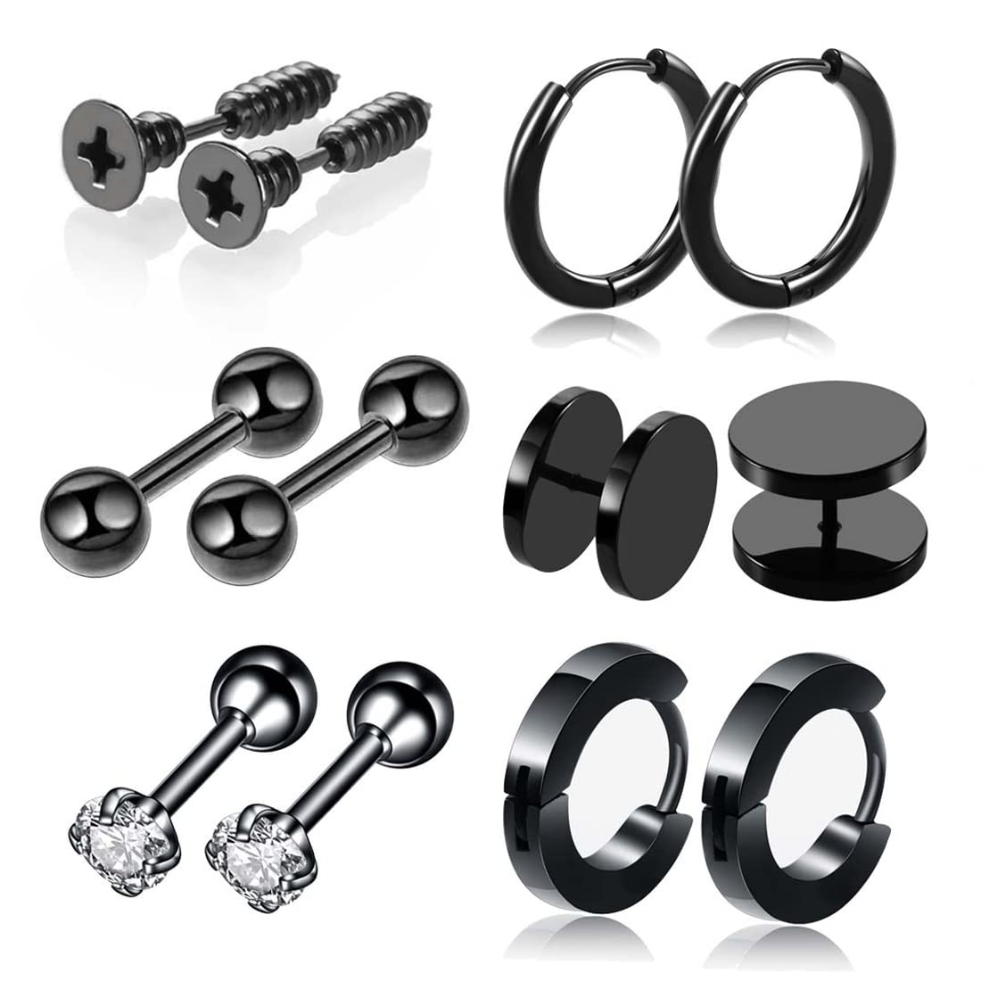 SCJJZ pendientes hombre,bisuteria mujer,pendientes mujer,piercing oreja,pendientes aro plata mujer,Juego de pendientes, tachuelas para la nariz, tachuelas para los labios, ombligo (6 pares negros)