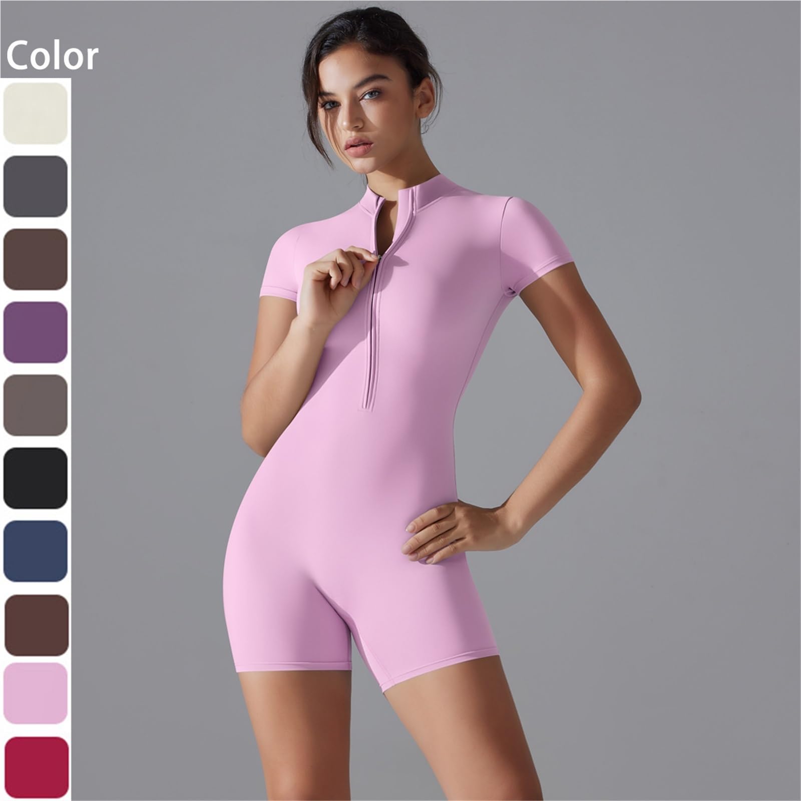 Monos de Yoga for Pilates, mono Fitness manga corta verano, ropa deportiva con media cremallera, conjunto gimnasio una pieza