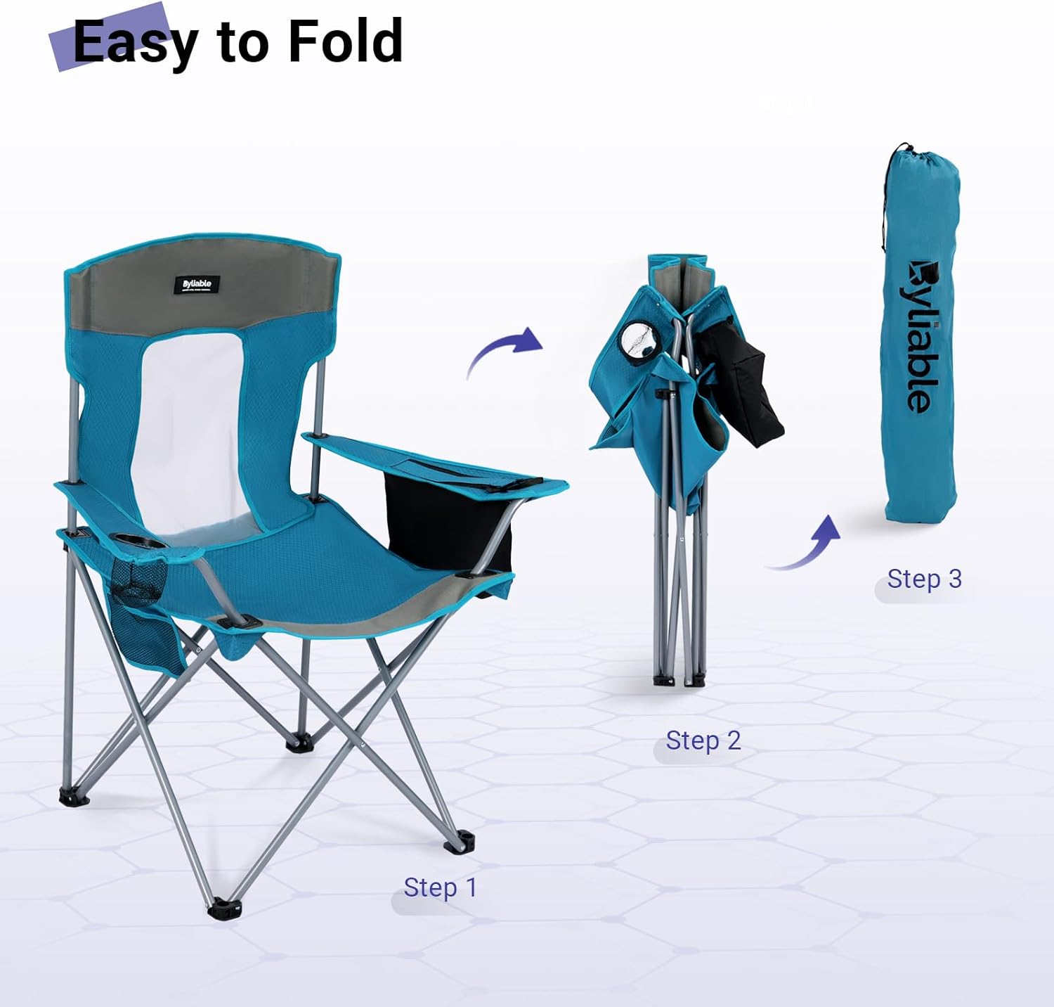 Camping Chairs Portable Folding Lightweight Outdoor Lawn Chair for Adults with Cooler Bag, Cup Holder and Side Pocket for Camping, Beach, Sports, Hiking, Fishing, Blue