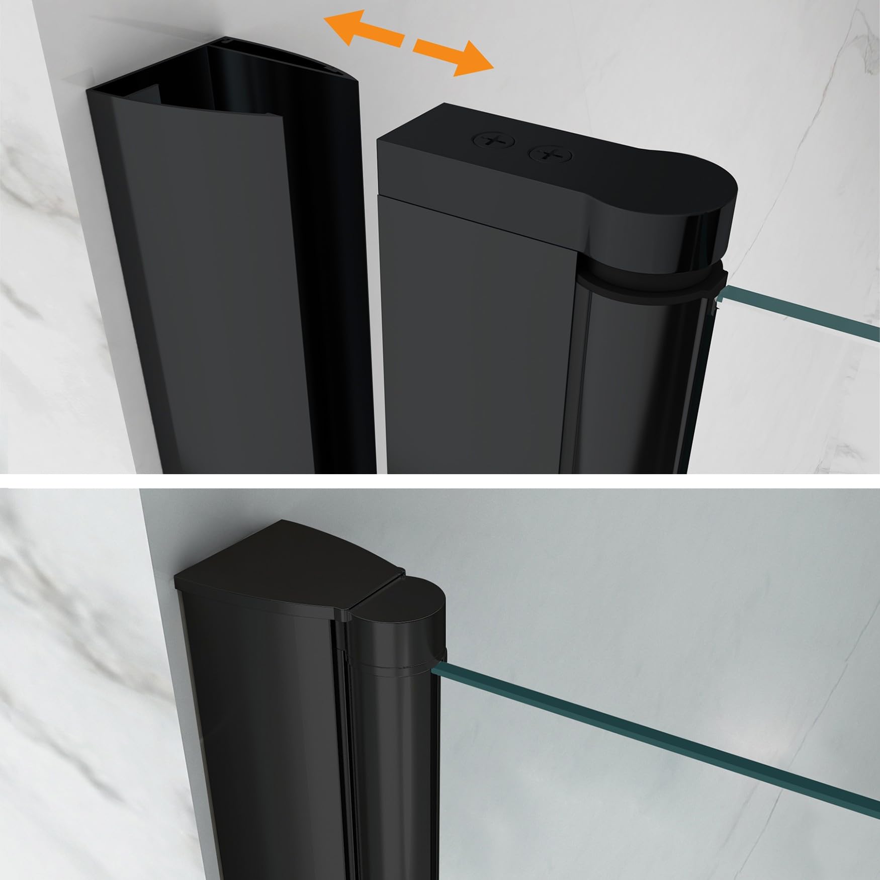 GINA-BLACK Porte de douche H.195 cm, largeur réglable 104 à 108 cm, verre transparent 6 mm, anticalcaire, profilés alu noir