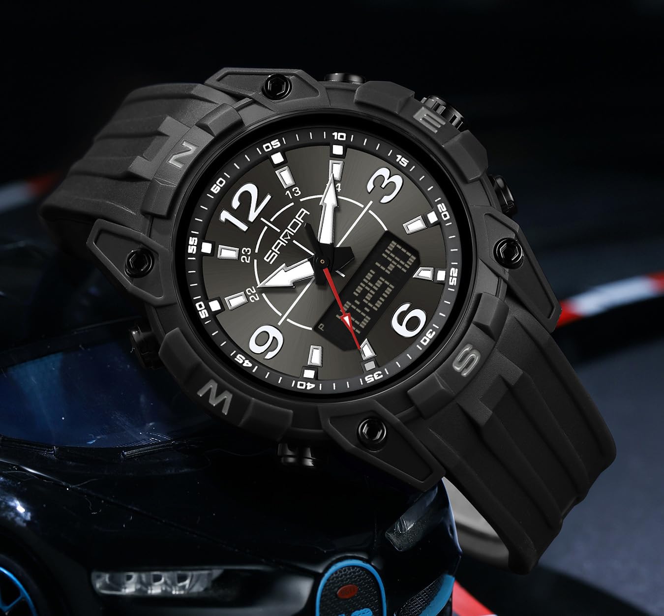 FANMIS Orologio sportivo da uomo, analogico, digitale, resistente all'acqua fino a 5 atm, per escursionismo, militare, tattico, doppio fuso orario, retroilluminazione a LED, multifunzione, sveglia