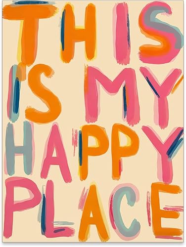 Lienzo decorativo para pared con texto en inglés "This Is My Happy Place", con citas positivas de color rosa y naranja, impresiones estéticas,