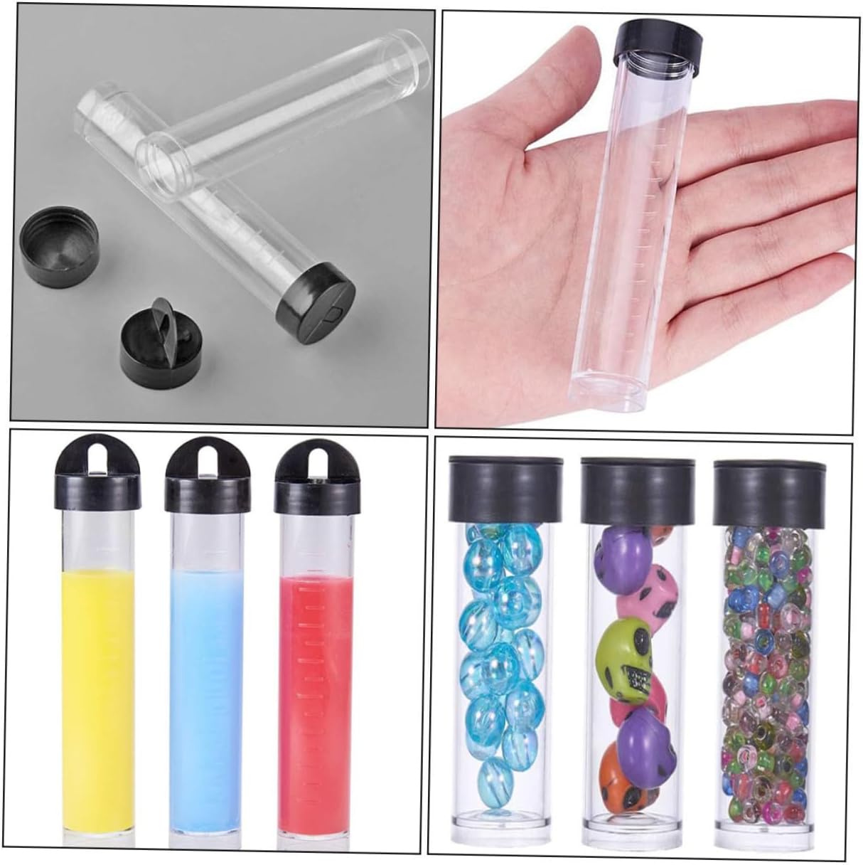 Black Cap Plastic Beads Storage Tubes for Small Items 30 Pcs