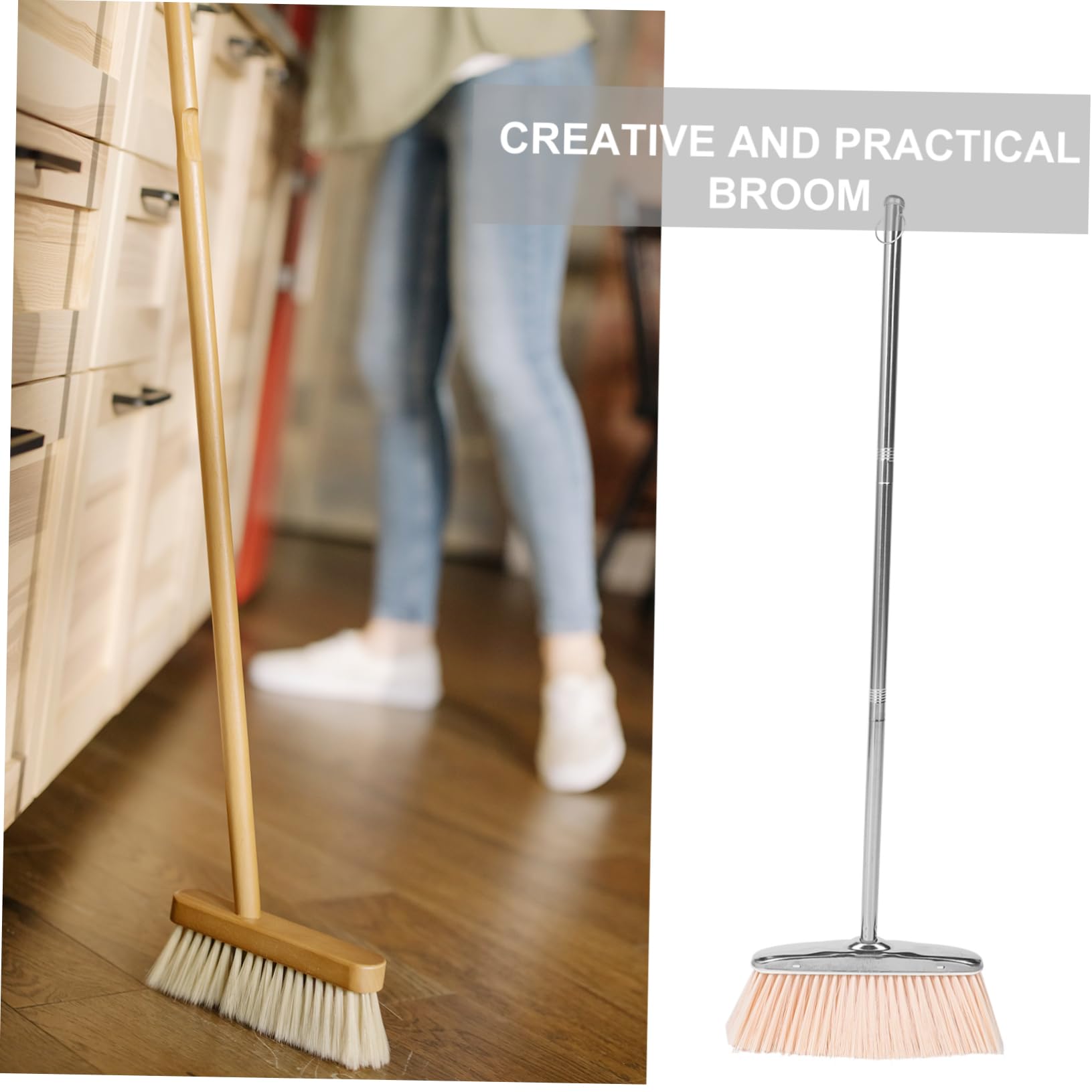 minkissy Home Cleaning Device Stable Broom Stainless Steel Broom Cleaning Broom Long Handle Broom Garbage Sweeping Tool Household Cleaning Supply Reusable Broom Cleaning Btush Garbage Wiper