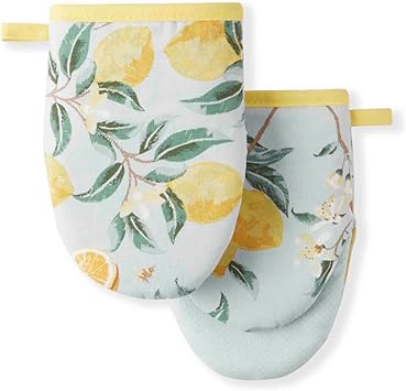 Martha Stewart Lemon Whimsy Mini Oven Mitt 2-Pack Set, Yellow, 5.5"X8"