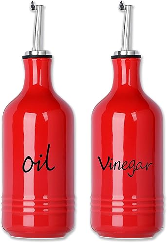 Vista 7 de HAOTOP Farmhouse - Juego de botellas dispensadoras de aceite y vinagre de cerámica, perfectas para almacenamiento de aceite y vinagre, 15 onzas