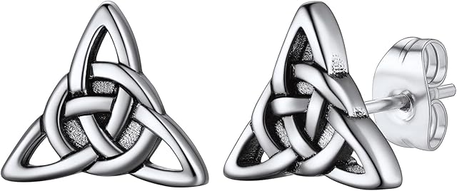 FaithHeart Celtic Earring for Men Women Tiny Small Irish Trinity Knot/Cross Ear Studs Stainless Steel/Gold/Black Plated Punk Earrings Jewelry (Gift Box Send)