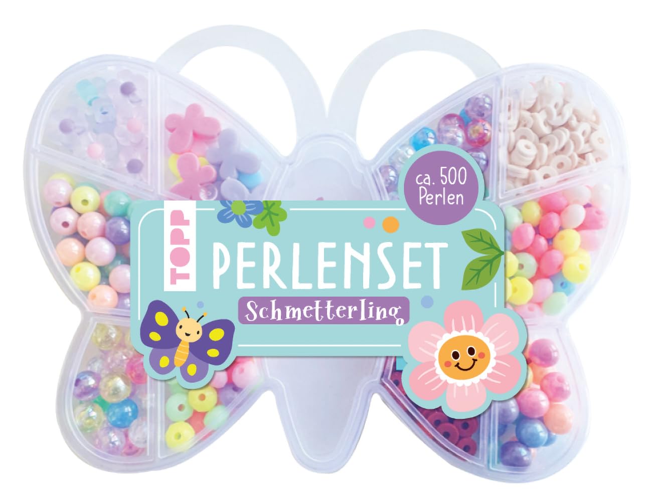 TOPP Butterfly Bead Set: Over 500 Colourful Beads, Butterfly and Flower Beads, Flower and Butterfly Charms