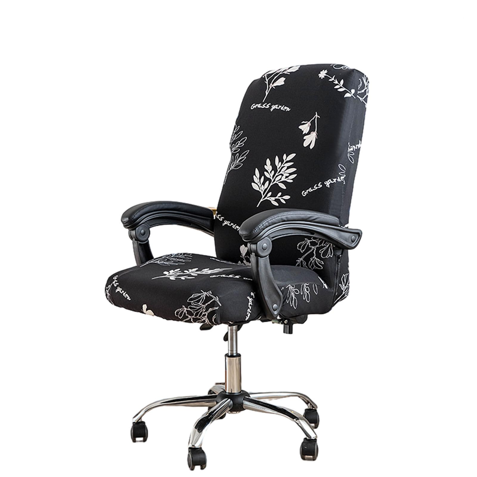 Highdi Office Chair Covers Stretch High Back, Leaves Print Universal Spandex Soft Rotating Computer Chair Covers Office Desk Boss Chairs Protectors (White Leaves)