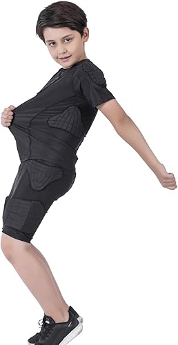 Miniatura 4 de TUOY Camisas protectoras acolchadas para niños y jóvenes + pantalones cortos para fútbol, paintball y béisbol