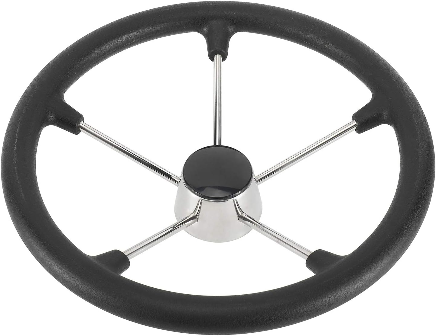 NovelBee 15-1/2 Inch Stainless Steel 5 Spoke Boat Marine Destroyer Steering Wheel with Black PU Foam (Without Knob)