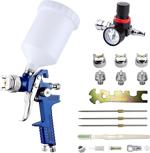 HVLP - Kit de pistola de pintura para detalles automáticos, 600 cc, 1.41.70.079 in, regulador de aire, pistola pulverizadora de pintura automotriz