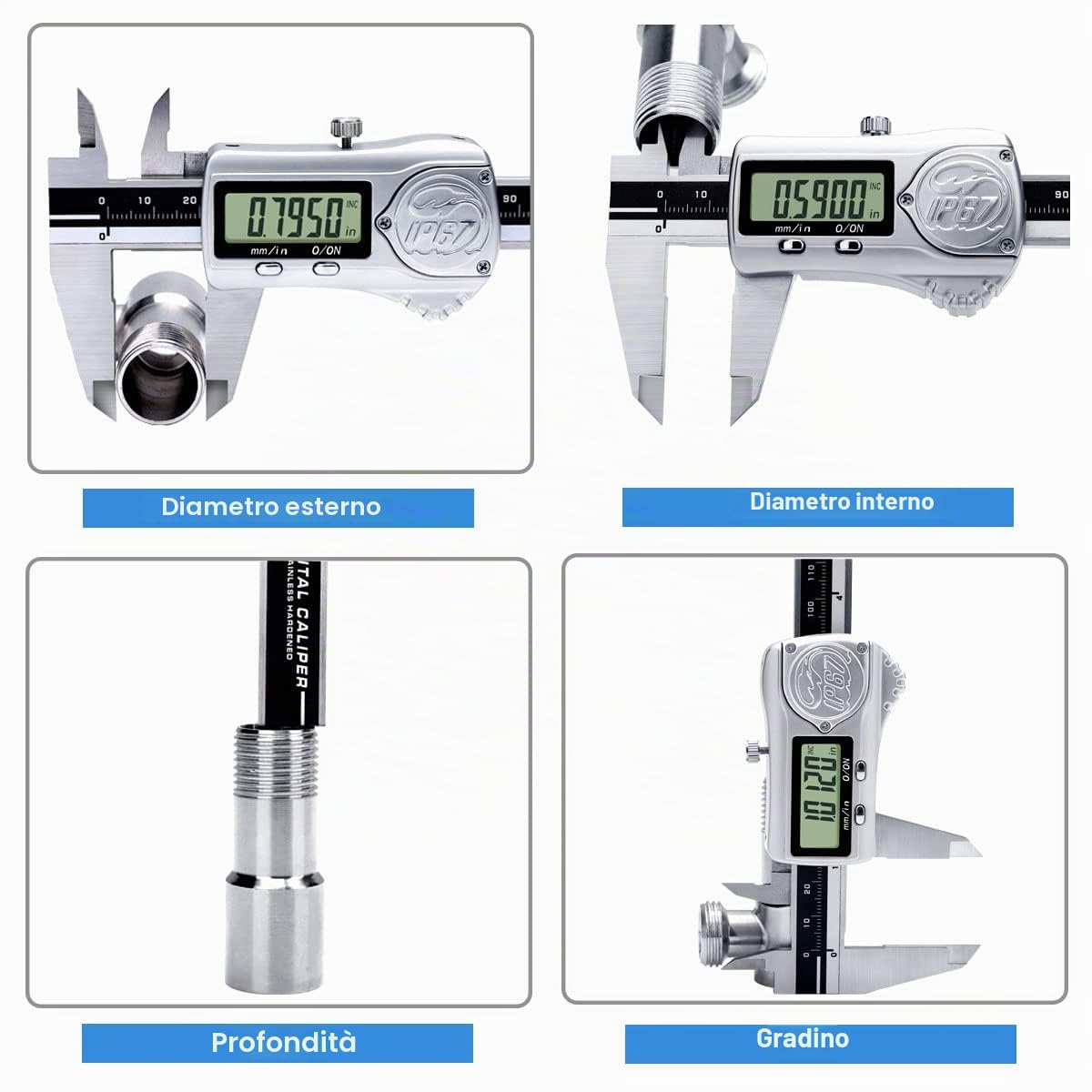 Kynup Calibro digitale 0-6 pollici/150 mm IP67 acciaio inossidabile