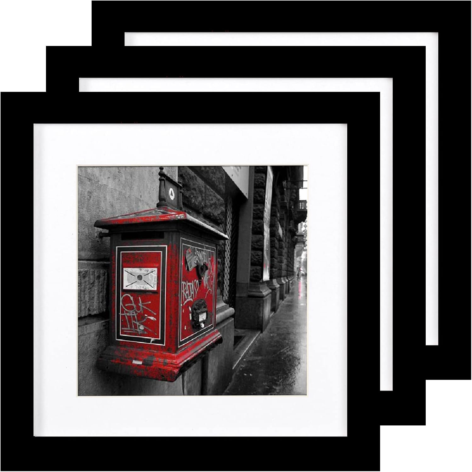 8x8 Picture Frame Black Set of 3,Display Pictures for 6x6 with Mat or 8x8 without Mat Solid Wood Photo Frame for Wall Hanging or Table Top Home Decoration