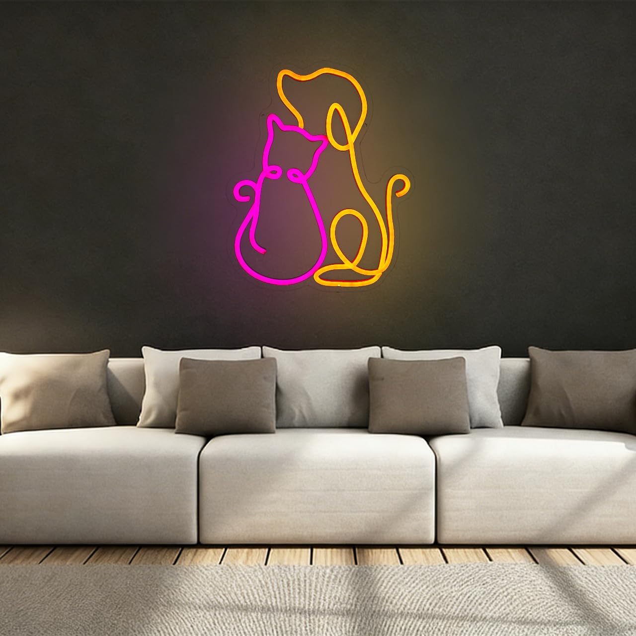 Cat and Dog Neon Sign Cute Pet Couple LED Neon Sign for Wall Decor, Dimmable Neon Light for Bedroom Pet Shop Living Room Bar Coffee Shop Gift for Animal Lovers