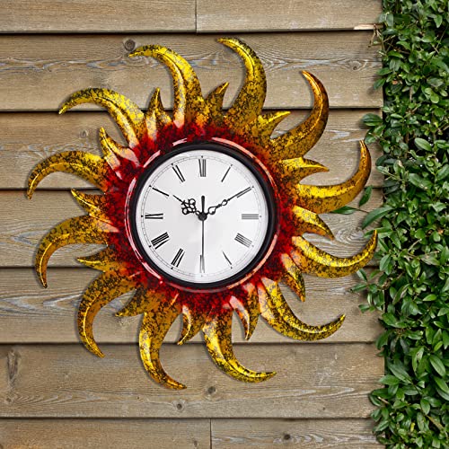 HOBYLUBY 16 Sun Indoor Outdoor Wall Clocks for Patio, Waterproof Large Clock for Yard, Garden Decorations